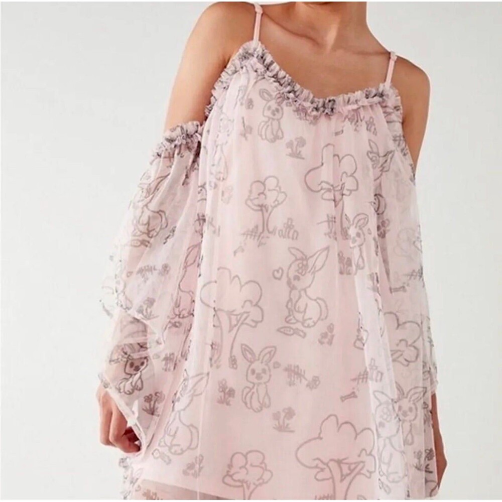 Nicopanda babydoll mesh bunny graphic dress